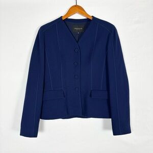 Lafayette 148 Wool Blazer Royal Blue Size 6 Business Work Collarless
